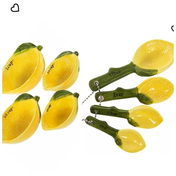 🍋Lemon Shape 4 Piece Ceramic Measuring Cups & 4 Piece Measuring Spoons Set. - Picture 1 of 12